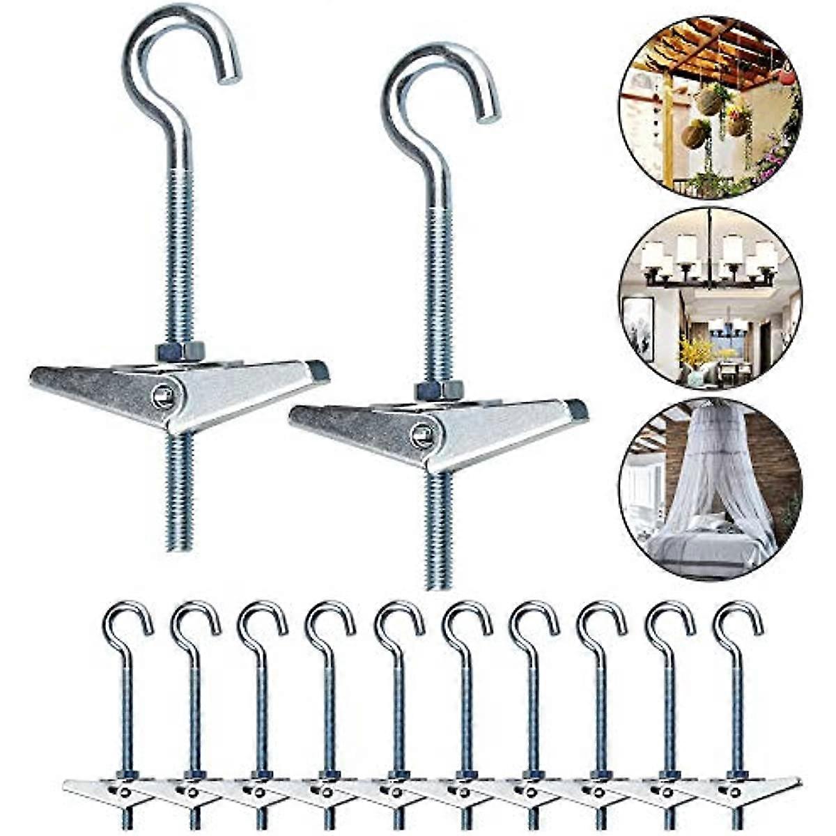 12 pcs Ceiling Hooks M5/90mm Carbon Steel Ceiling Mount Hook Spring Toggle Wing Bolts Ceiling Hooks for Hanging Plants Fixing Anchors Hook with Thread