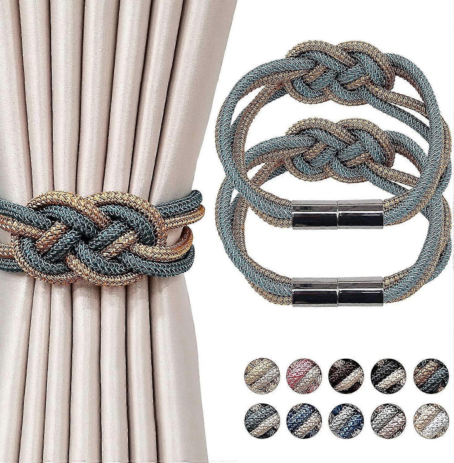 2 Pack Strong Magnetic Curtain Tiebacks Upgrade Nordic Simple Style Drape Tie Backs Double Color Weave Rope Knot Decorative Curtain Holdbacks For Home
