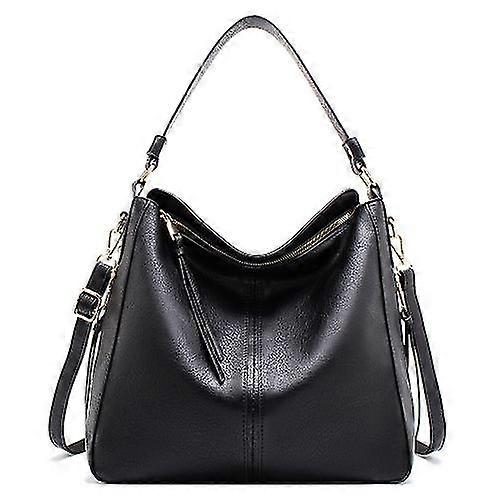 7871 Leather Large Capacity Adjustable Handbag Multi Compartment Shoulder Bag - Black