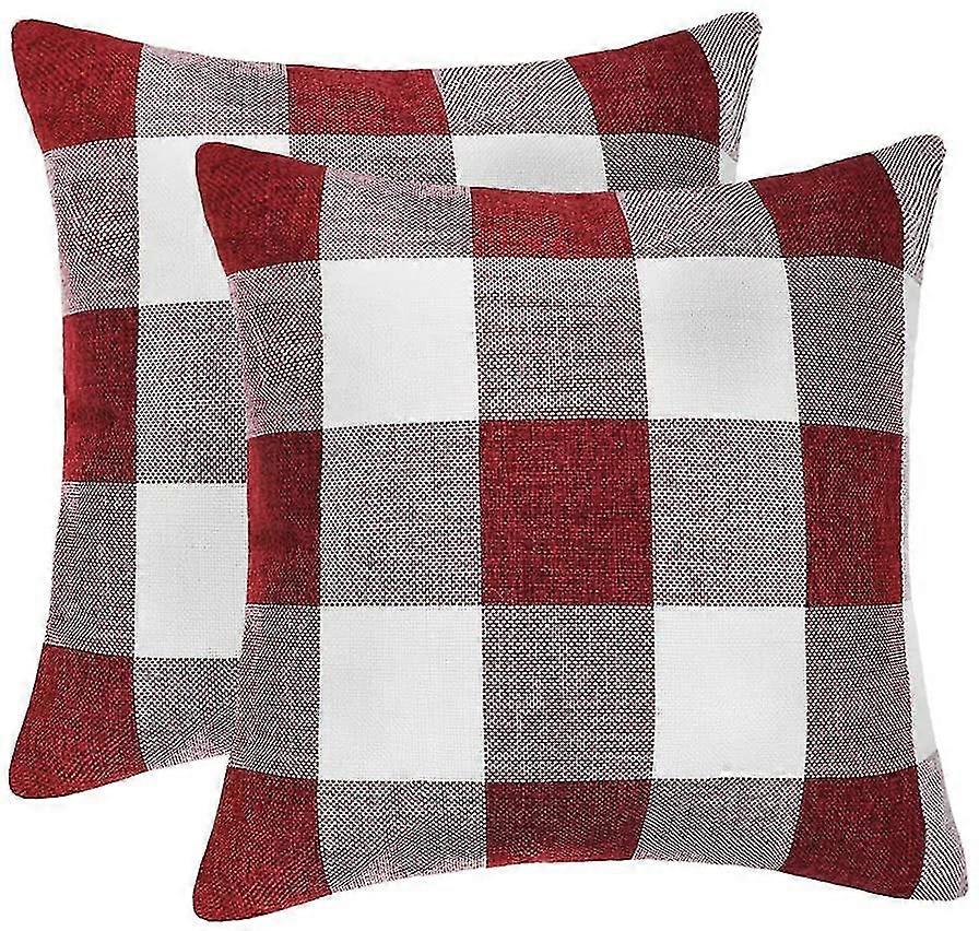 Set of 2 soft decorative pillowcases in polyester linen in a vintage check pattern