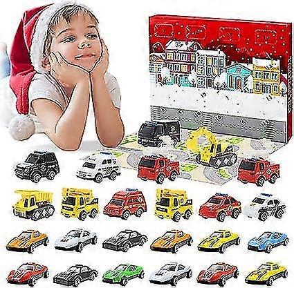 Mini Alloy Car Model Christmas 24 Compartments Countdown Blind Box With Map Fire Engine Police Car Engineeringchrui971