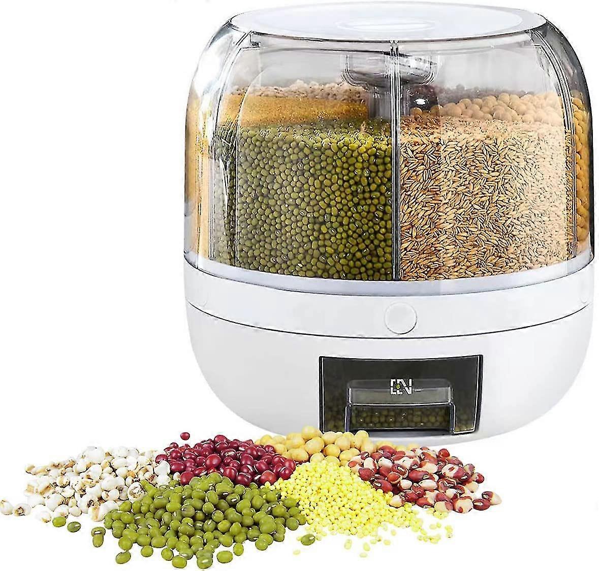 Round Food Dispenser 360 Rotating Food Bucket Transparent Rice Storage Container Rotatable Dry Food Fruit Cereal Storage Box Sealed Rice Storage Conta