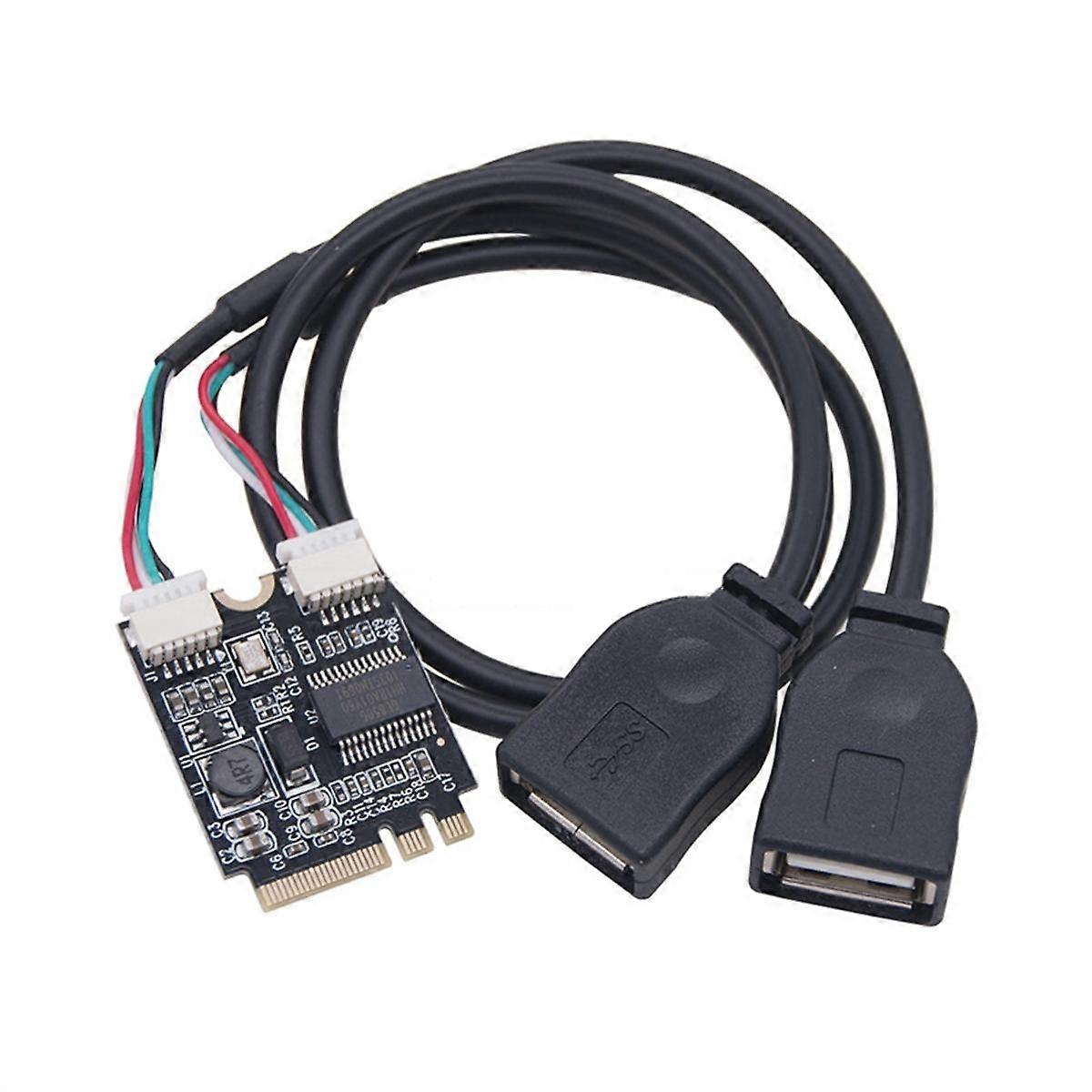 M.2 to USB Riser Card 480Mbps M.2 KEY A+E to Dual Port USB2.0 Expansion Card with Riser Cable for Win10