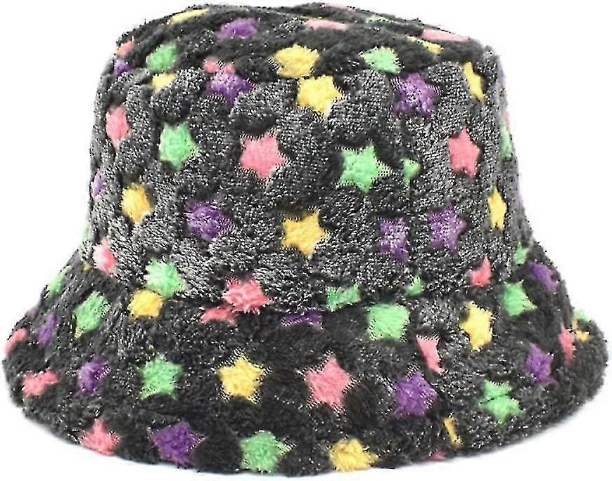 Cau De Pcheur - Femmes Hiver Imprim Seau Cau, Soft Fluffy Peluche Cau Paissir Lar Bord Pcheur Casquette Ant Vinta Hiver Chaud C