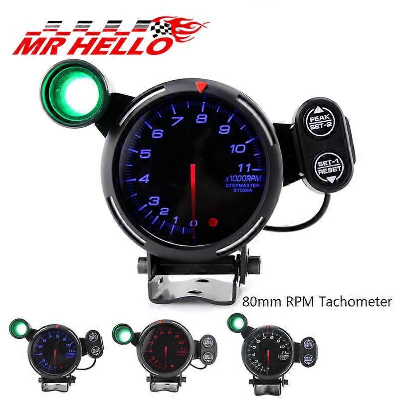 80mm krokový motor tachometru 0-11000 ot / min otáčkoměr měřič automobilů červená / modrá / bílá LED s posuvným světlem