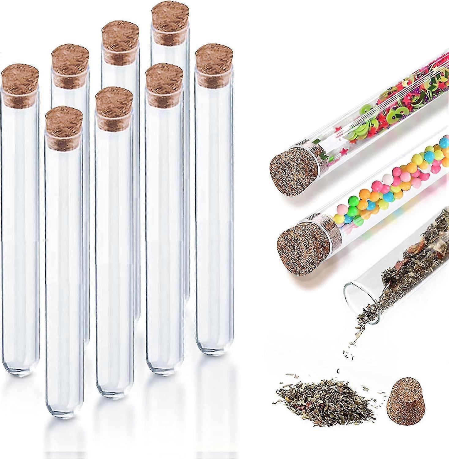 8 Pcs Plastic Test Tubes With Lids 10ml Clear Tube With Cork Stoppers Transparent Test Bottles 10 * 1.5cm For Diy Craft Candy Spice Seed Liquid Storag