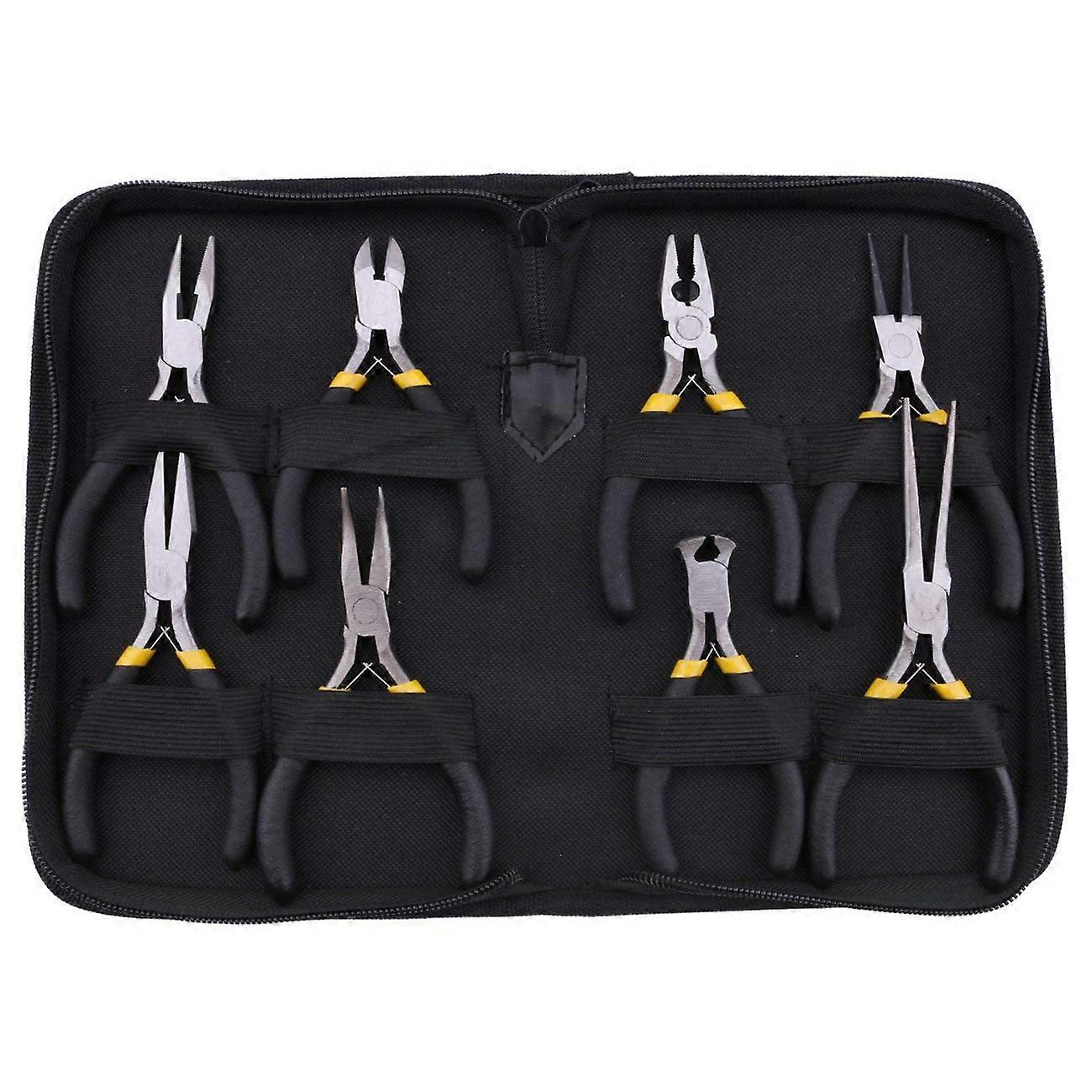 8PCs Mini Pliers Set, Long Nose with Teeth, Flat Jaw, Round Curve Needle Diagonal Nose Wire End Cut