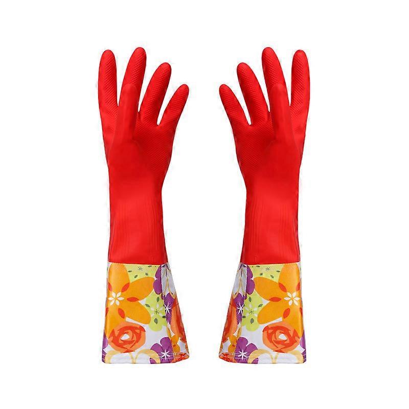Kitchen rubber dishwashing cleaning gloves (red length 40cm), without liner