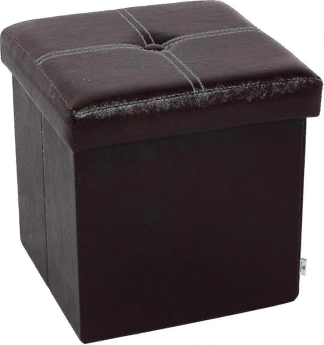 Storage Ottoman With Faux Leather Foldable Small Square Foot Rest Stools Coffee Table Black 11.8"x 11.8" X 11.8"