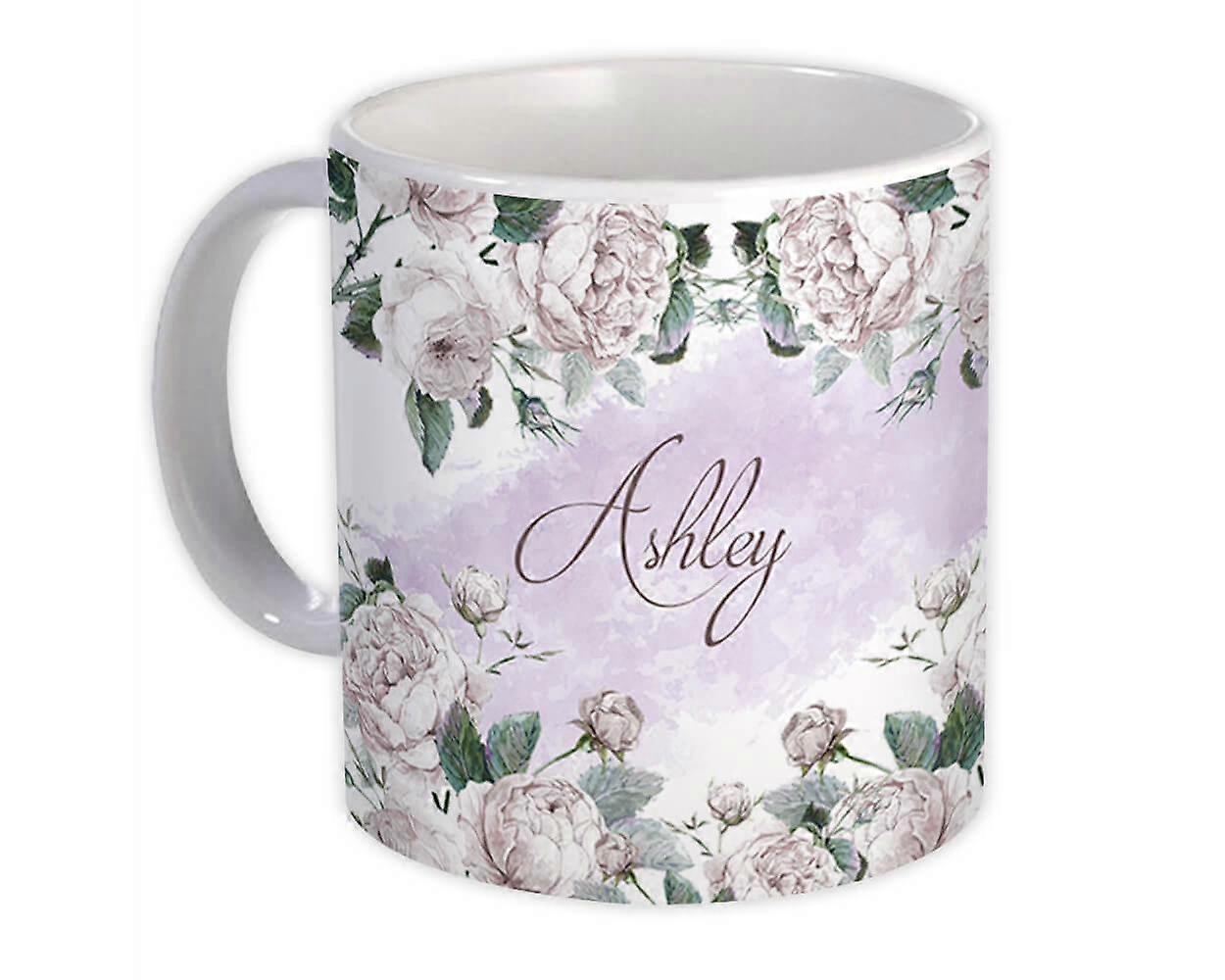 Gift Mug: White Roses Custom Name Personalized