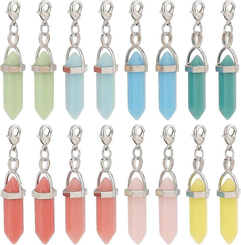 Double Terminated Pointed/Bullet Shape Synthetic Luminous Stone Pendant Decoration with Brass Lobster Claw Clasps Glow in the Dark Mixed Color 55mm 8 