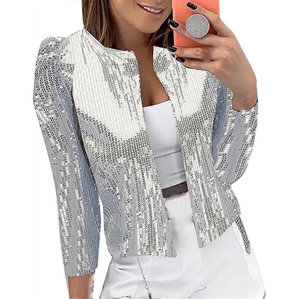 Women's Sequin Cardigan Jacket Long Sleeve Glitter Bomber Coat