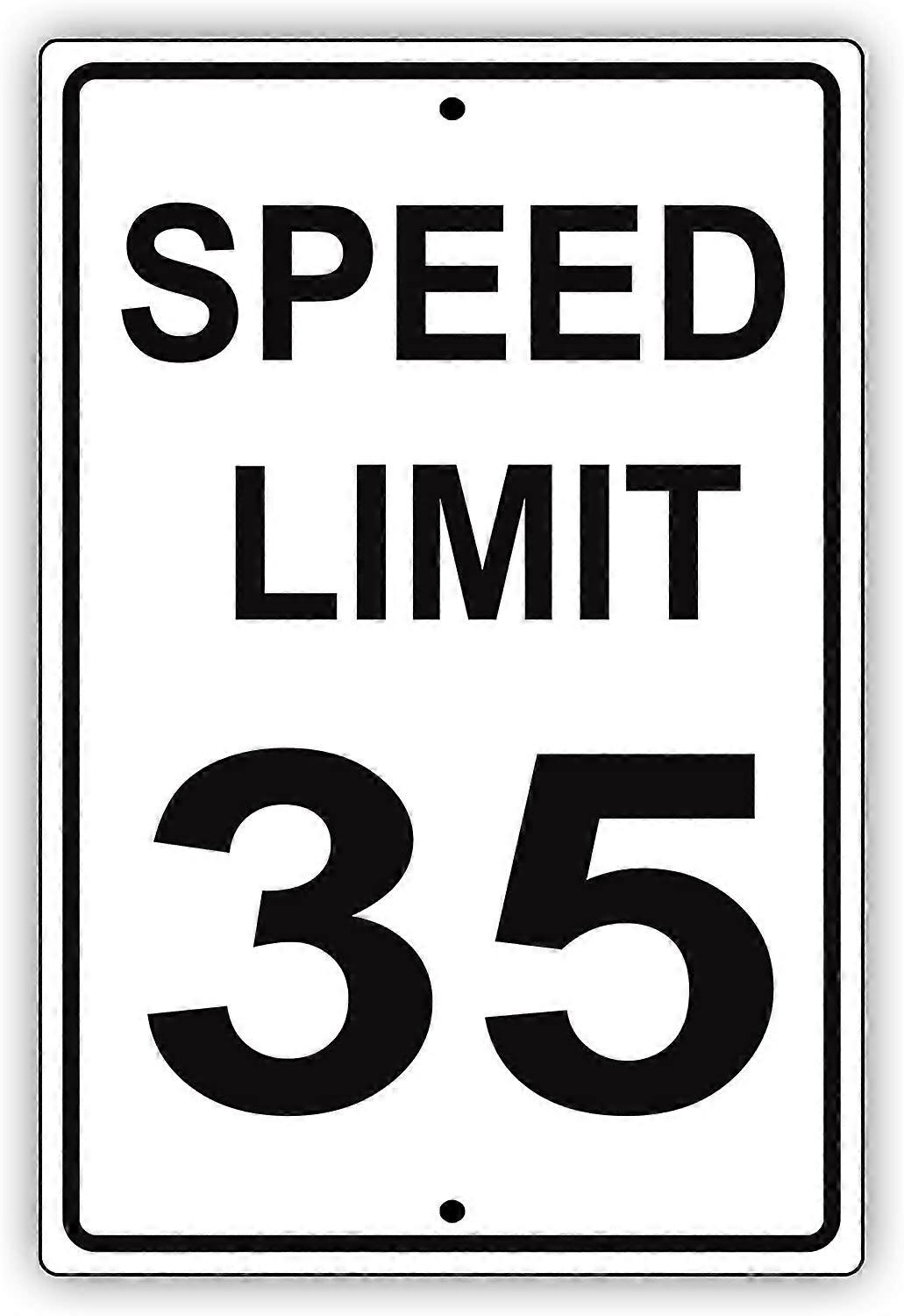 Speed Limit 35 MPH Miles per Hour Black Letters Zone Slow Down Speeding Restriction Alert Attention Caution Warning Notice Aluminum Metal Tin 12"x18" 