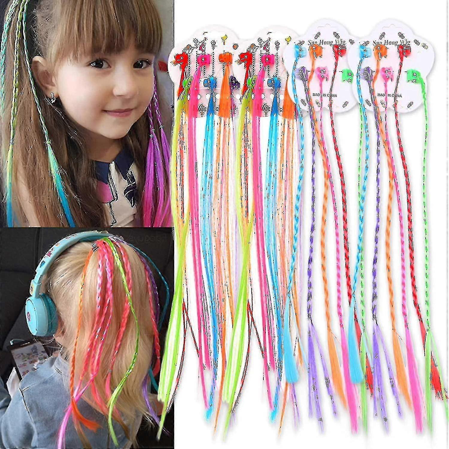 24 Pack Kids extensões de cabelo com Barrette Clip-on Neon Braid extensões de cabelo