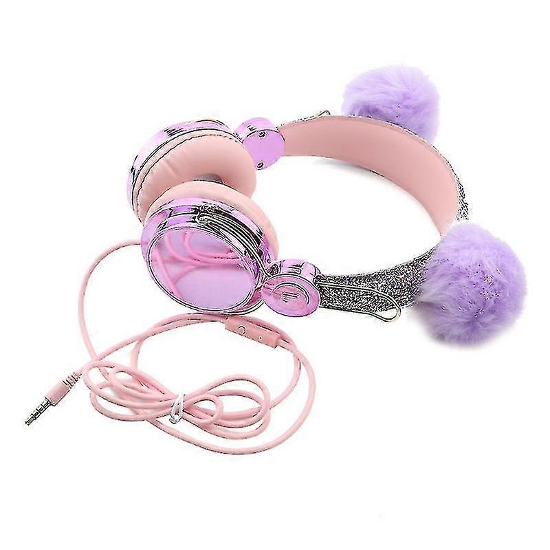 yougangkids Plush Cat Ears Usb 3.5mm Wired Stereo Headset Mobile Computer Universal Headphone With Microphone Stylish Earphone