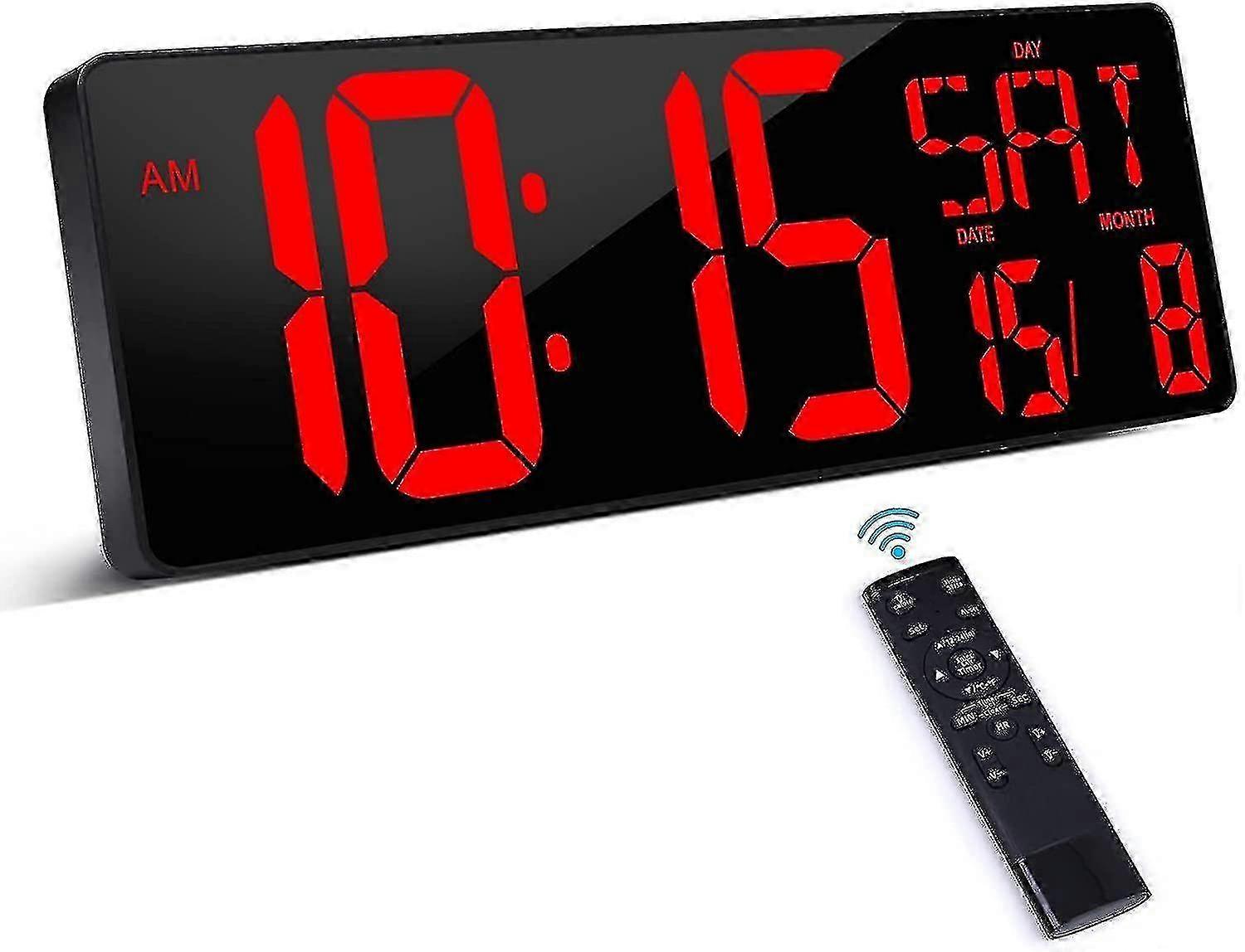 Digital Wall Clock With Remote Control, 16.5" Led Digital Alarm Clock, Countdown Timer With Large Display