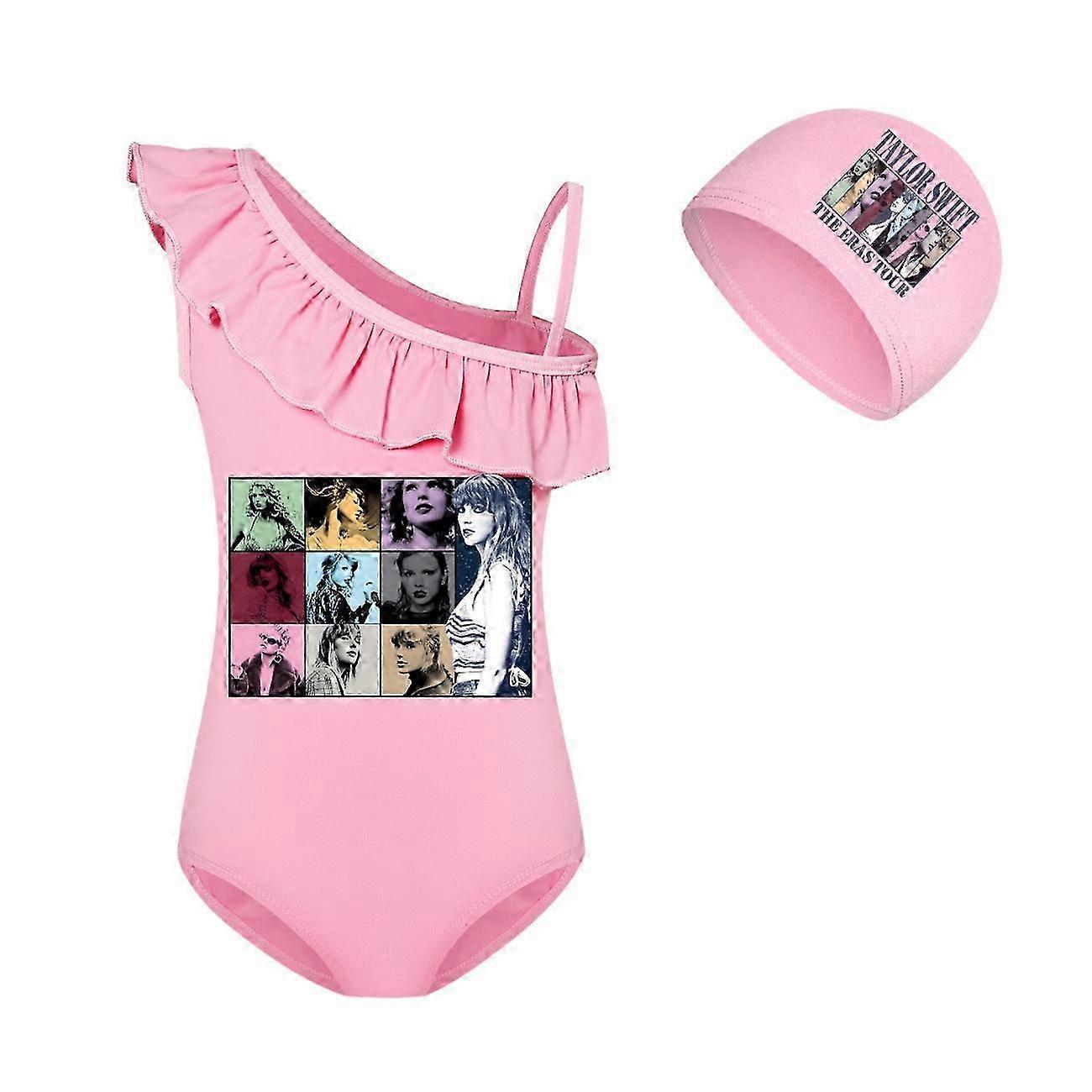 7-14 Ans Taylor Swiftie Imprimé Enfants Filles Maillots De Bain Maillot De Bain Maillot De Bain Bikini Cap