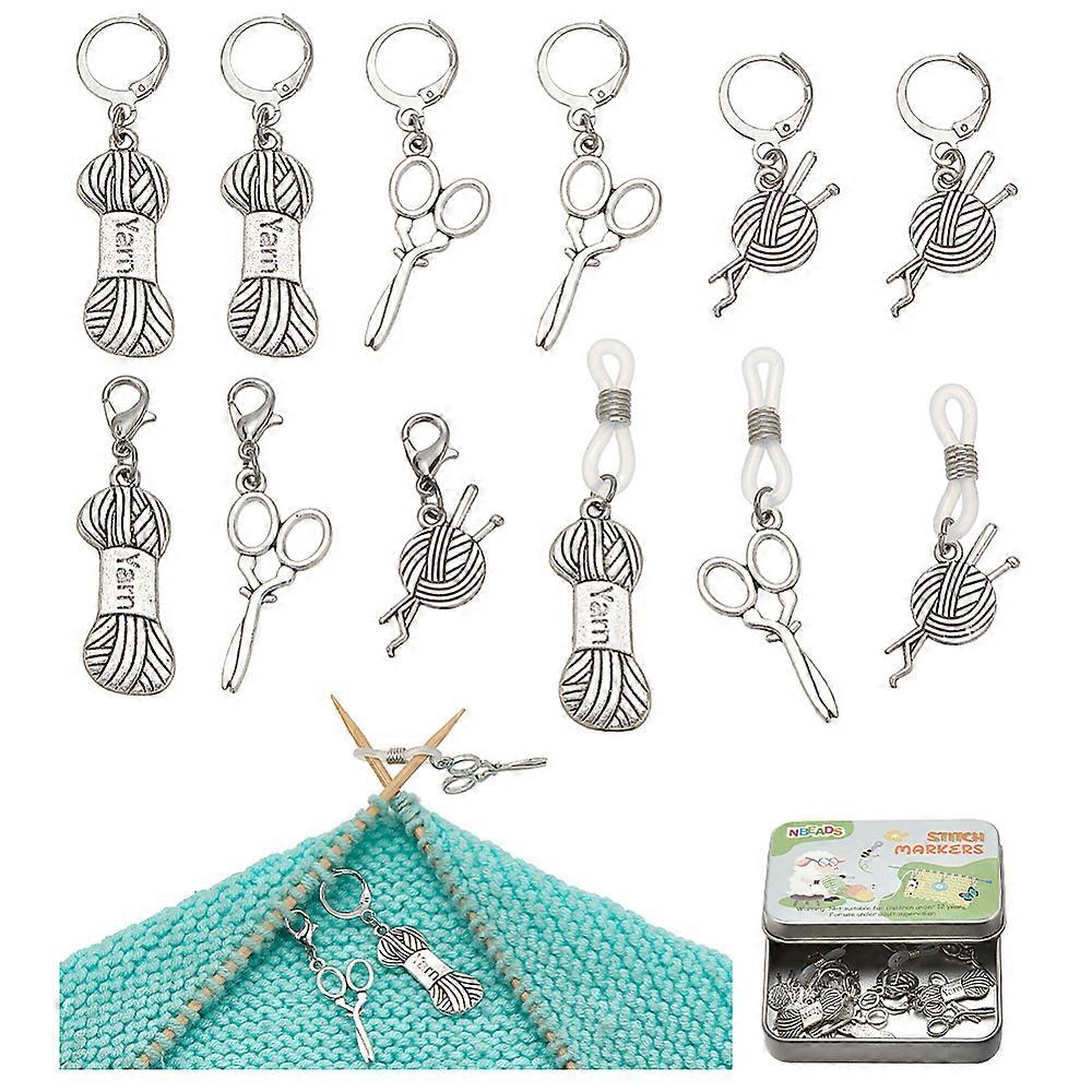 Sewing Tool Alloy Locking Stitch Markers Mixed Shapes Antique Silver 3.3~5cm 12pcs/set