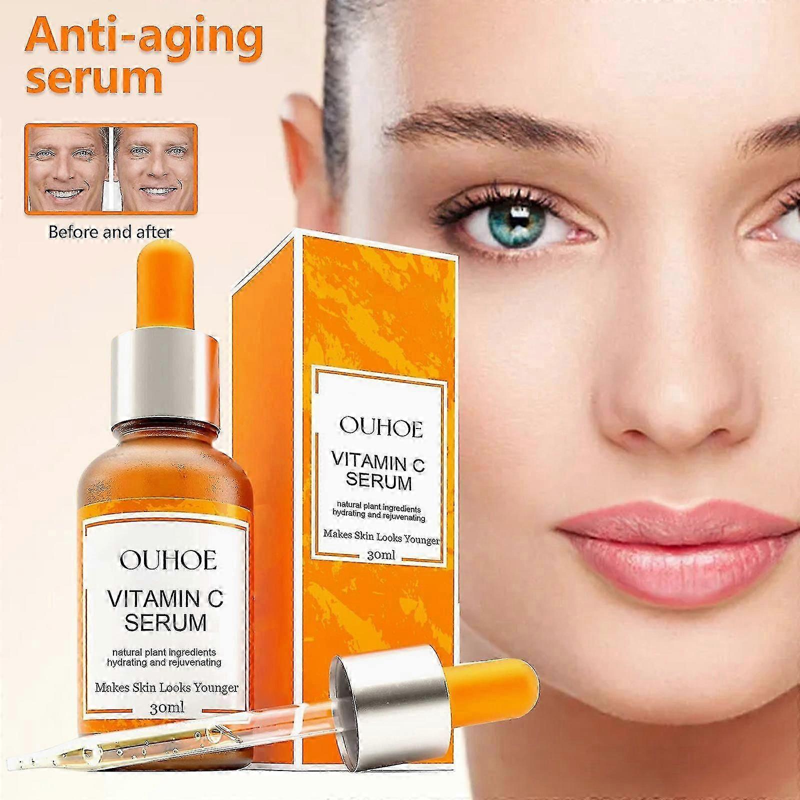 خلاصة الوجه بفيتامين سي OUHOE تتلاشى الخطوط الدقيقة ، والطيات الأنفية الشفوية ، وشد بشرة الوجه ، وجوهر مضاد للشيخوخة ، ومضاد للشيخوخة