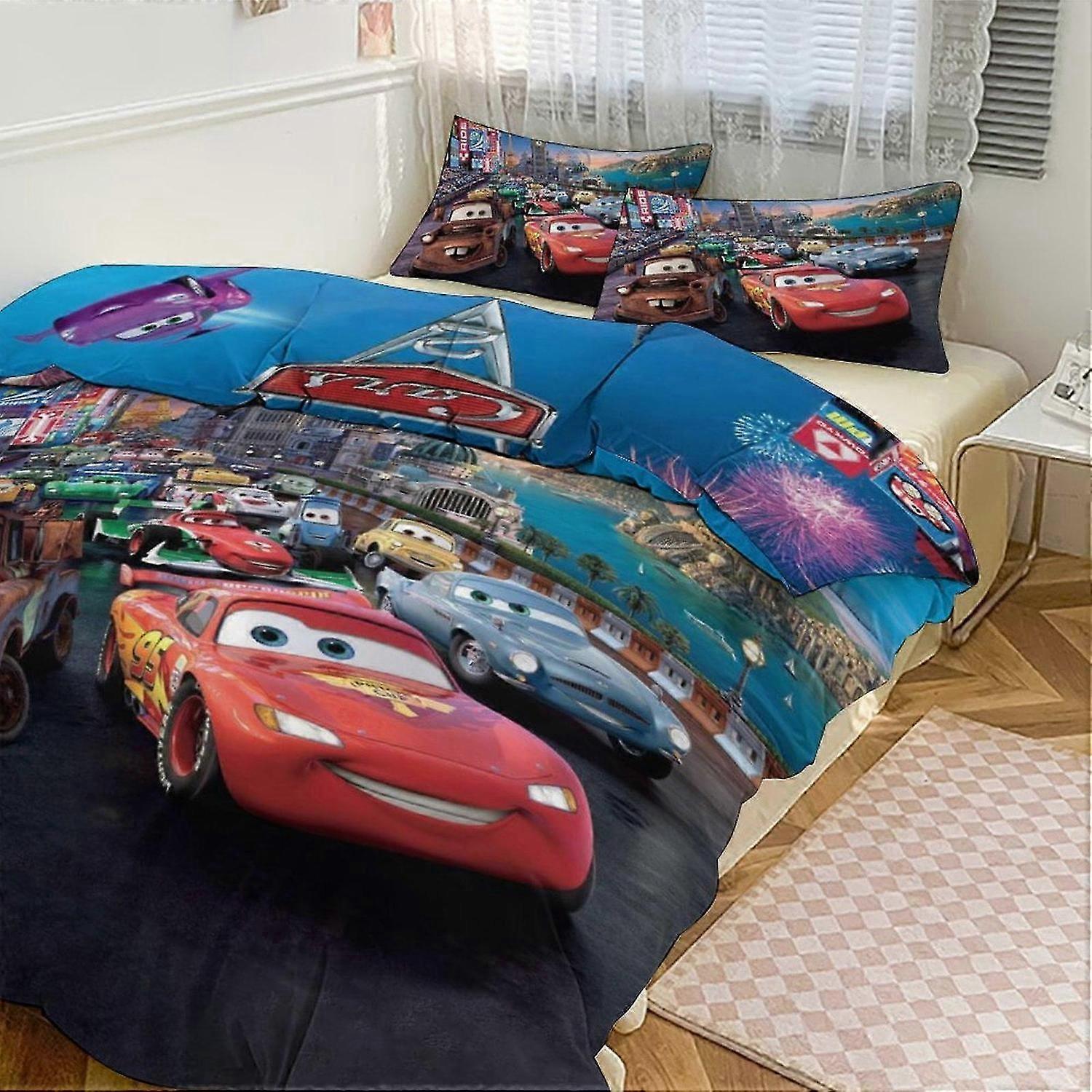 v5389  Bed Sheets Bedding Cars Lightning McQueen Boys 3 Piece Bedding with 1 Flat Sheet And 2 Pillow