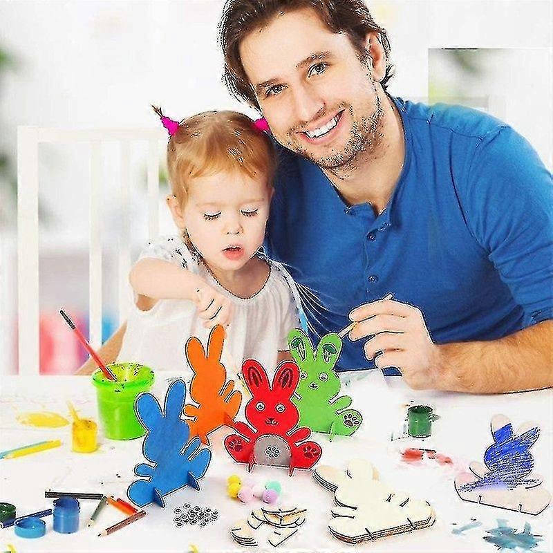 10pcs Happy Easter Wooden Rope Bunny Rabbit Wood Craft For Home Party Hanging Decor Kid Diy Painting