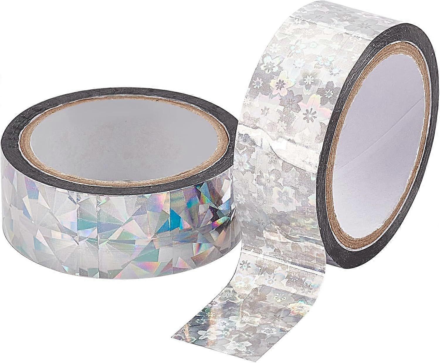 2 Styles 3/4" x393 inch Foil Holographic Foil Washi Tape Sparkle Laser Self Adhesive Masking Tape Flower Diamond Reflective Tape Set for Scrapbooking