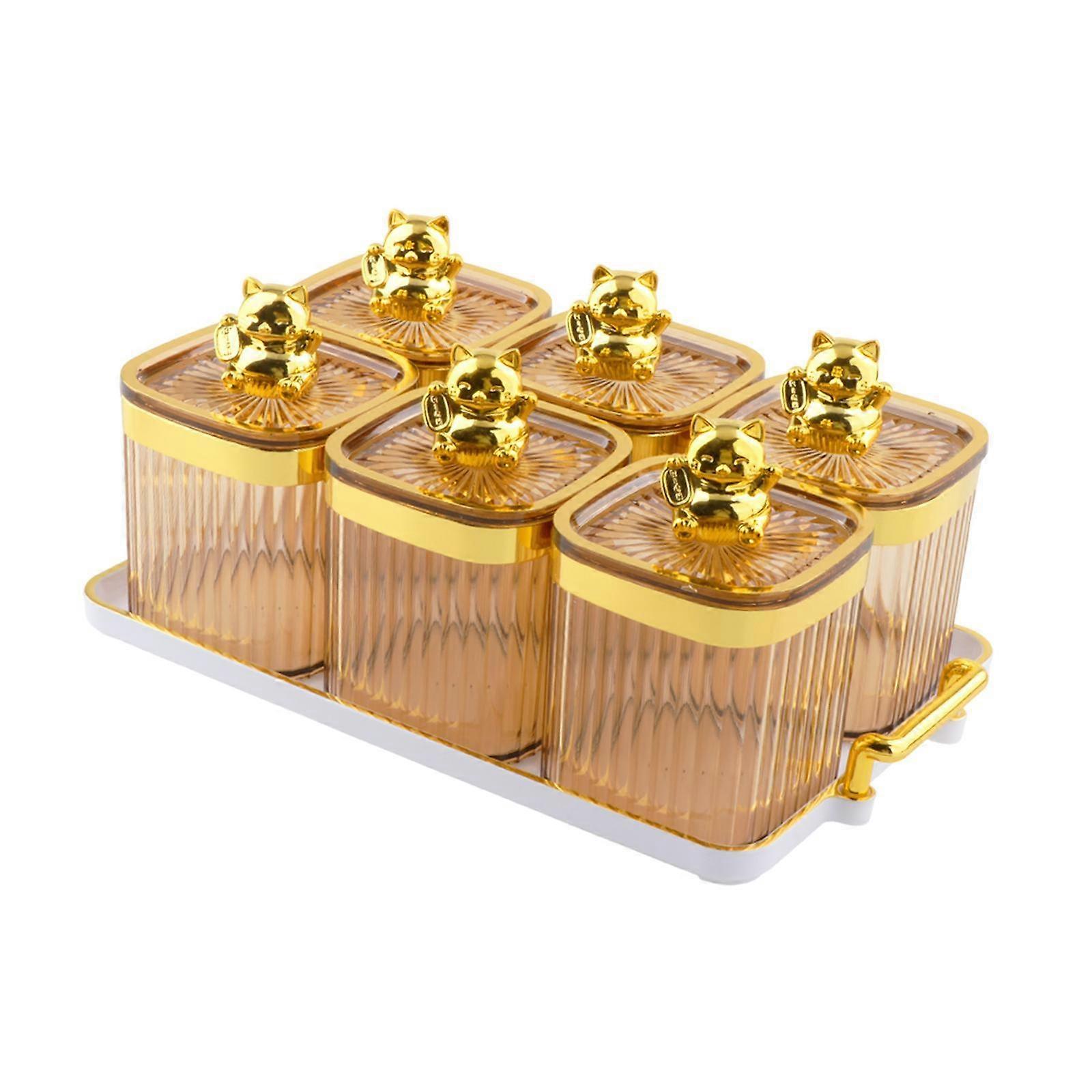 Sugar Jars, 6 Grids Food Storage Box Container, Dry Fruit Jars, with Lid, for