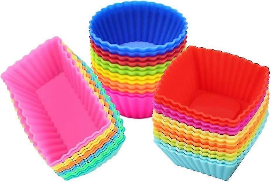 Silicone Cupcake Muffin Baking Cups Liners 36 Pa Reusable Non-sti Cake Molds Sets