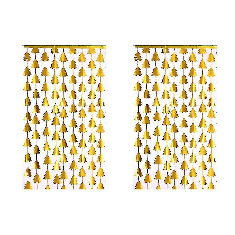 2 Pcs Christmas Tree Foil Tassels Curtains, For Birthday, Christmas, Party Decor