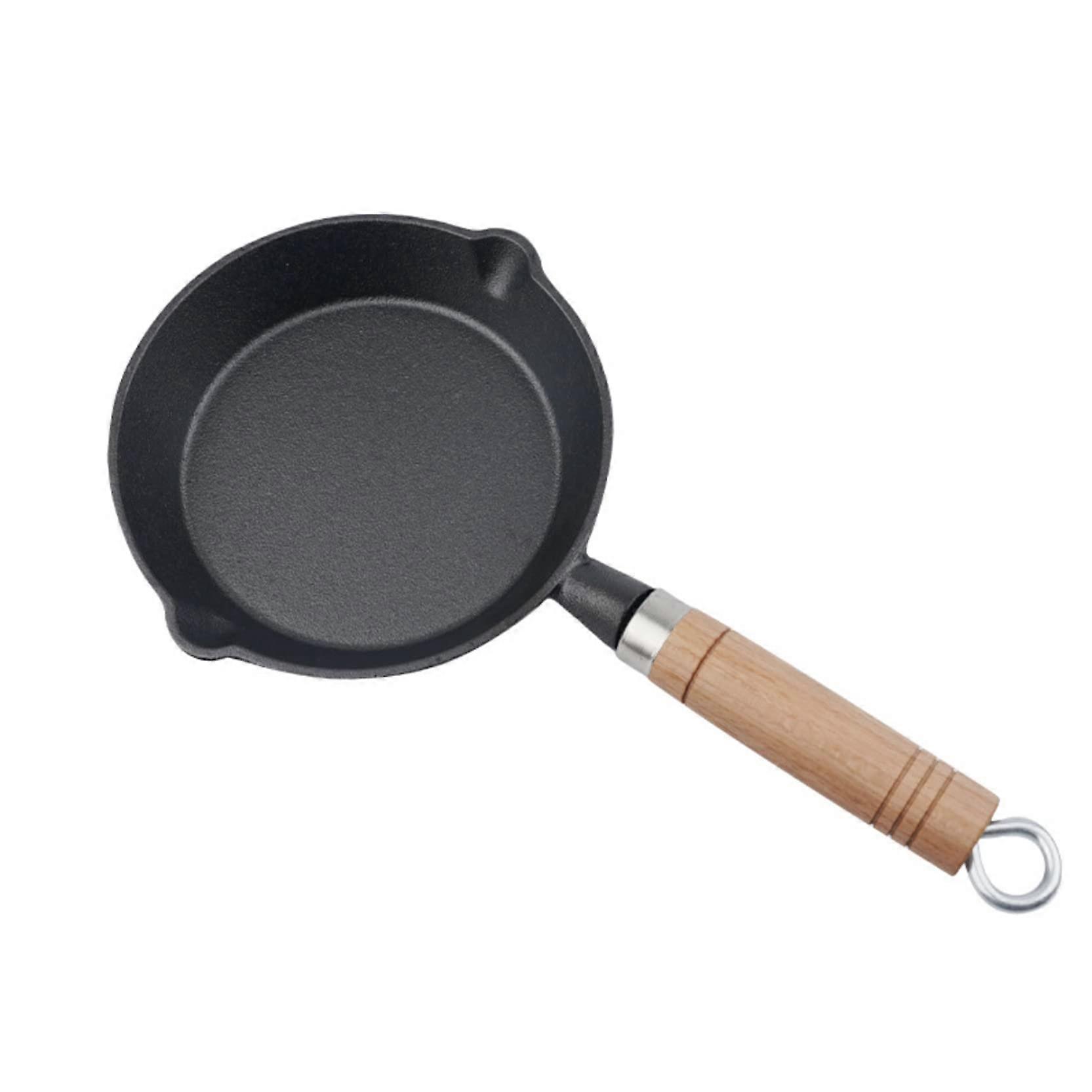 6.1" Mini Cast Iron Skillet - Non-Stick Mini Omelette Pan with Wooden Handle