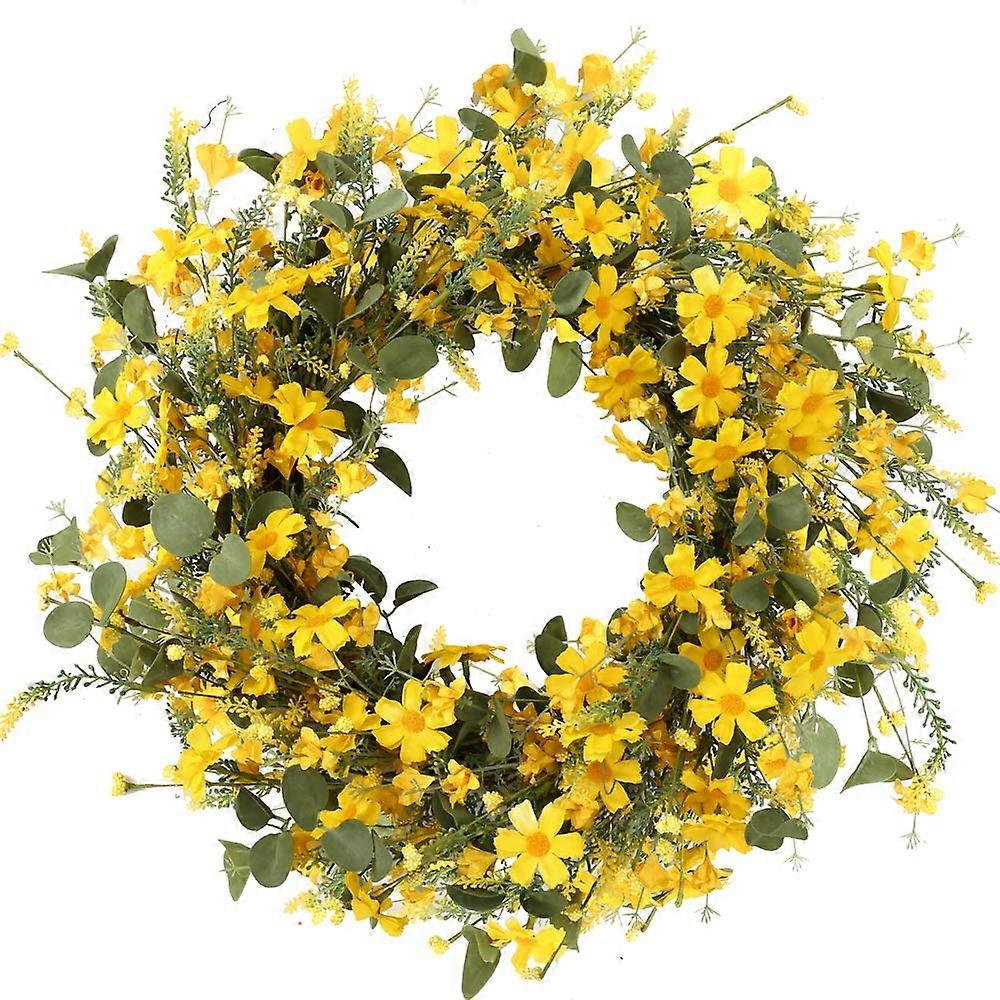 Artificial Yellow Daisy Wreath for Front Door 22"