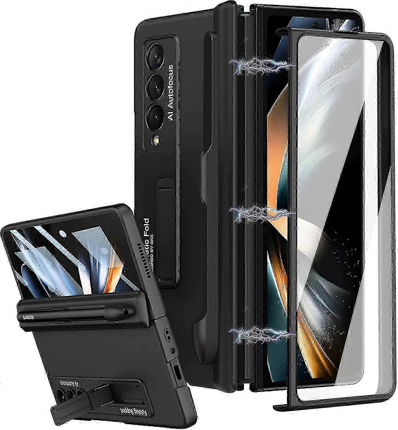 Galaxy Z Fold 4 Case With S Pen Holder, Built-in Screen Protector With Magnetic Hinge Guard