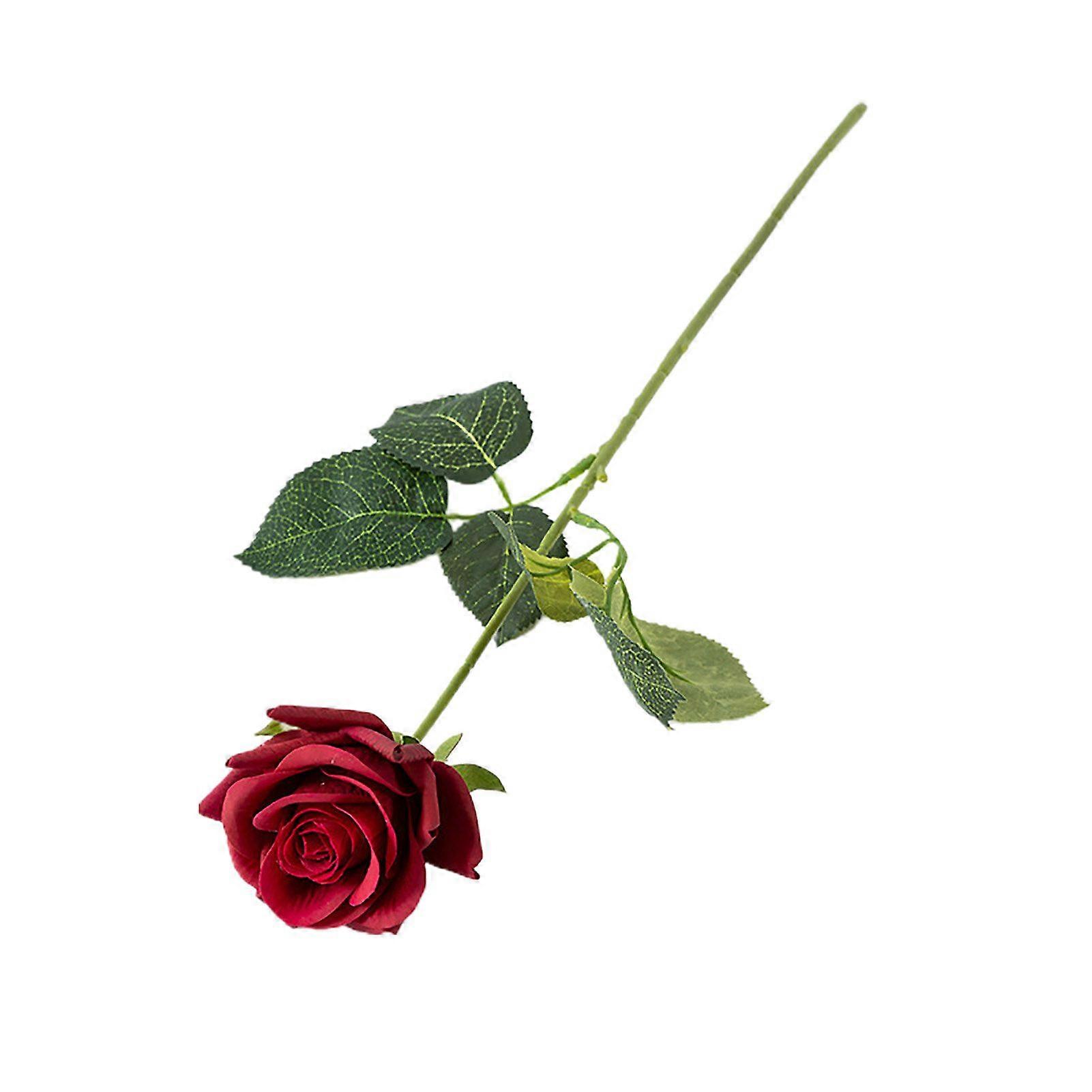 Artificial Flower with Green Leaves Realistic Looking Multiple Layers Petals Real Touch Rose Branch Stem Simulation Flower Decoration Home Decor
