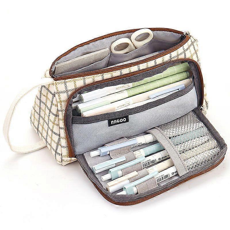 Large-capacity canvas pencil case Korea simple retro style literary cute multifunctional net red stationery box British style