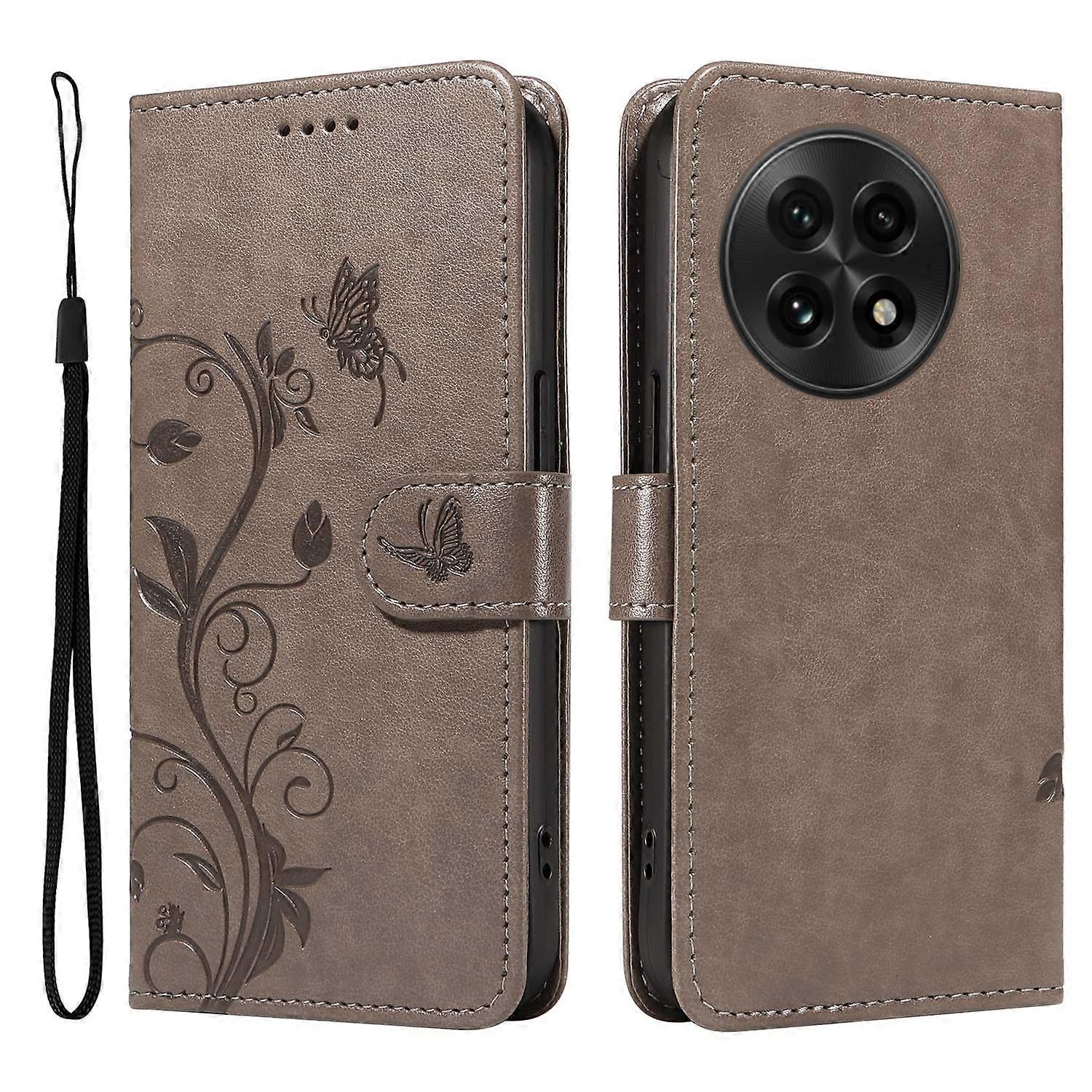 AS For OnePlus 13 PU Leather Case Flower Pattern Wallet Stand Phone Cover - Grey
