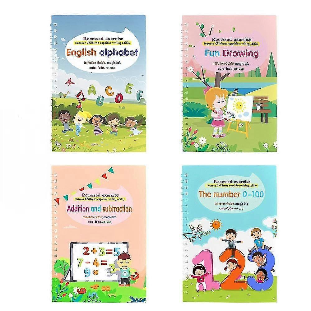 4 Books Reusable Copybook For Calligraphy Children's Favorite Copy Color Picture Book Learning Will Be Fun English Lettering Toy