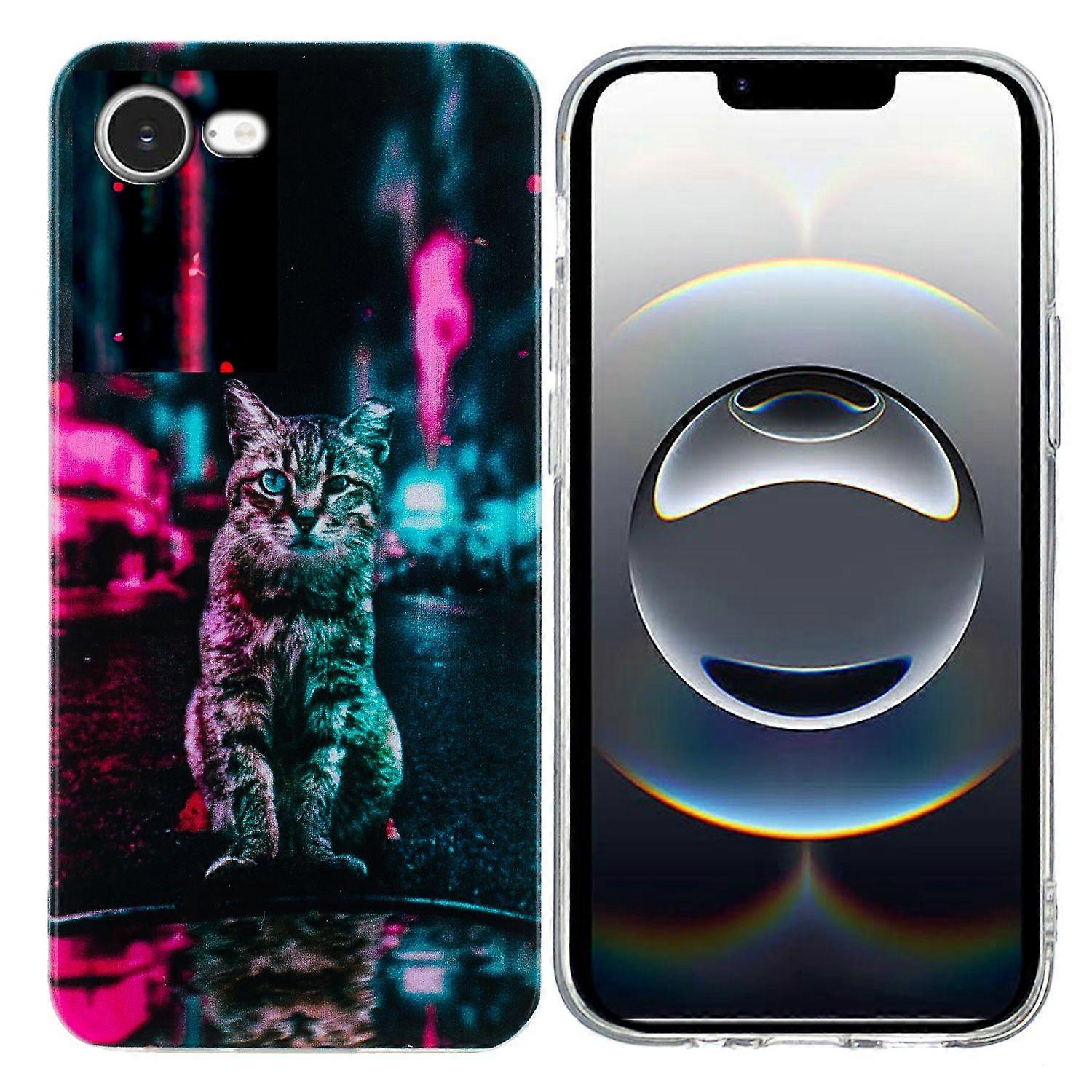 For iPhone 16e Case Soft TPU Phone Back Cover Pattern Printing - Traffic Light Cat
