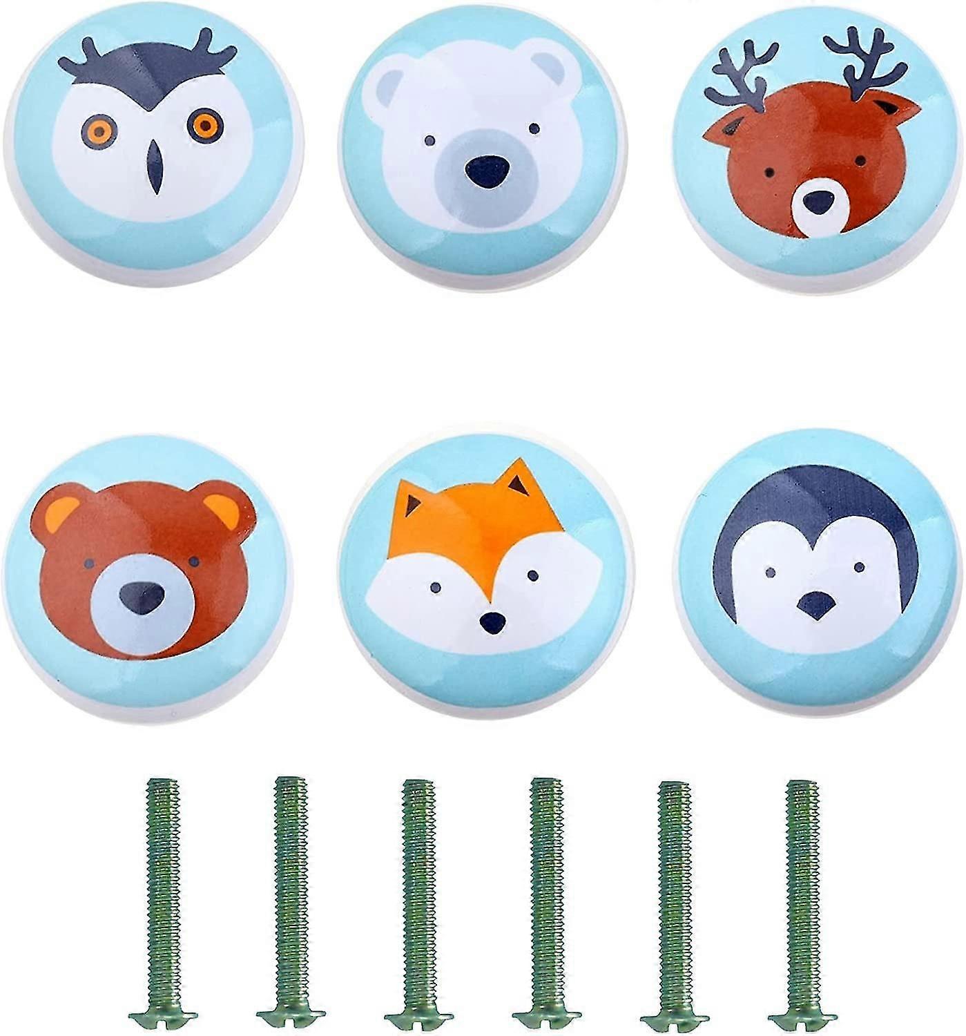 6 قطع السيراميك الحيوان نمط المقابض مقبض، السيراميك جولة مقبض، لطيف الحيوان الأثاث التعامل مع مسامير، لمجلس الوزراء المطبخ المنزل درج ديكور