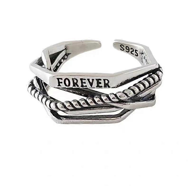 BELLA BOX Multilayer Line Crossing Letter Eternal Korean Version Imitation S925 Thai Silver Trend Index Finger Set Ring Open Ring For Women