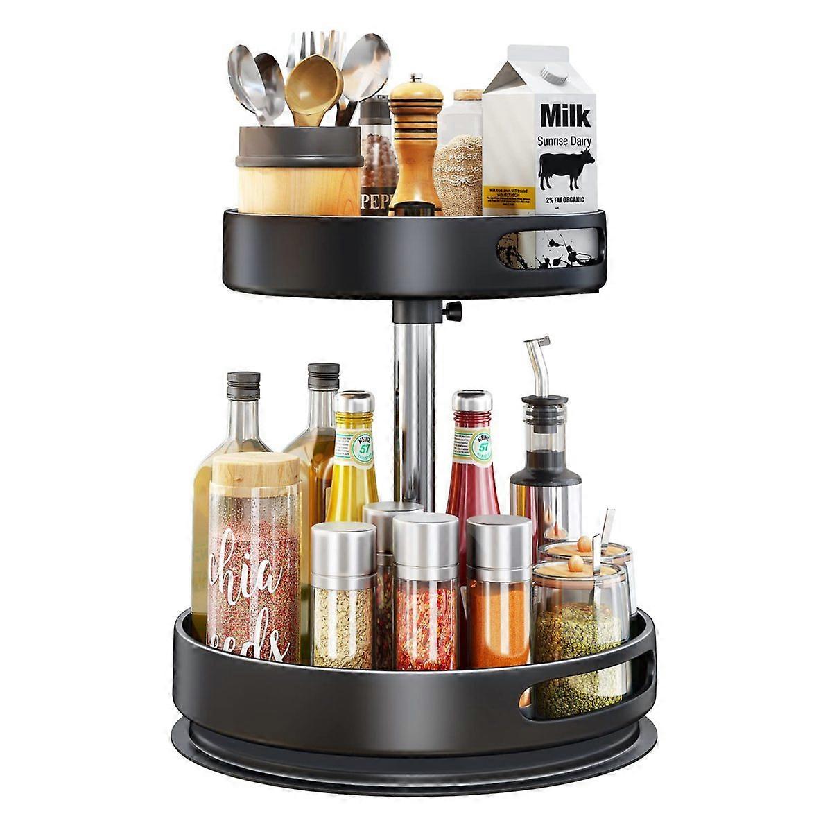 Lazy Susan, Rotating Spice Rack, Adjustable Height, Non-Slip Surface
