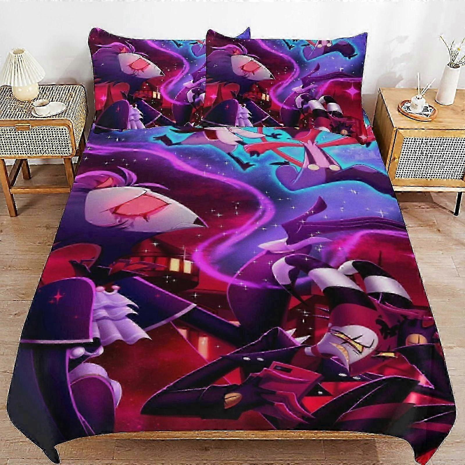 n1545 Lençóis Hazbin Hotel Helluva Boss Conjunto de Cama Capa de Edredão Confortável e Leve Cartoon Bedding3 Peça (1 Capa de Edredão e 2 Fronhas