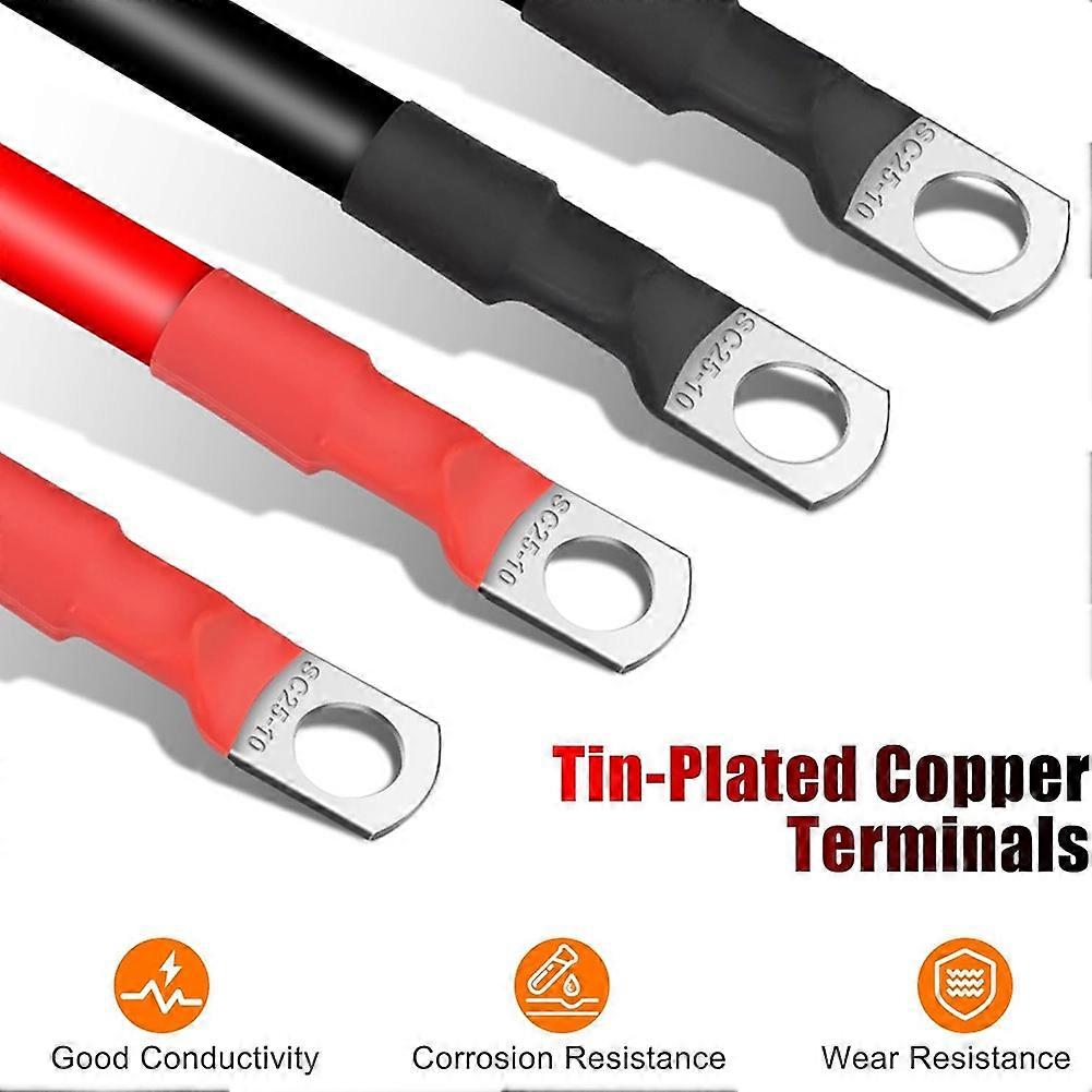 6PCS 4 AWG Battery Cables,30CM Marine Battery Inverter Cables Set, with 3/8In Tinned Copper Lugs,for