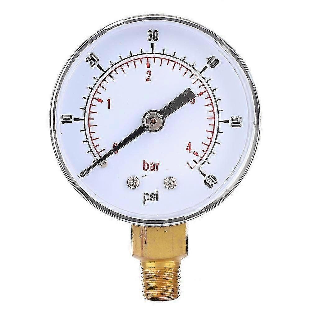 מד לחץ חיוג 50 מ"מ 0-60PSI 0-4Bar לאוויר מים שמן גז 18 BSPT חיבור תחתון