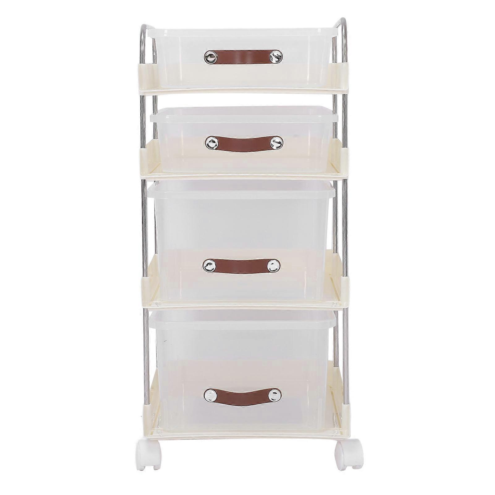 Rolling Utility Cart with Drawers PP Clear Mobile Utility Storage Cart with Lockable Wheels for Bedroom Living Room Office 4 Tier (2 High 2 Low)