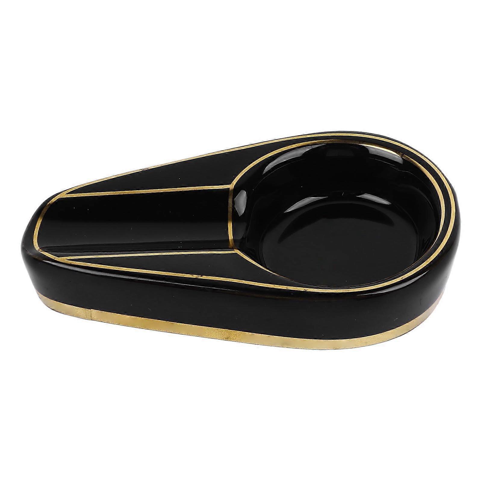 Black Durable Ceramic Cigar Ashtray Waterdrop Style with Anti Slip Bottom for Tabletop Use Home Bar Office Patio