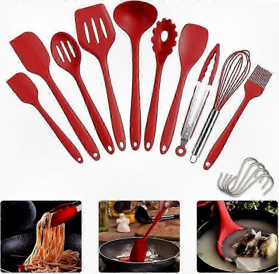 Set di 10 spatole da cucina in silicone resistente al calore in rosso
