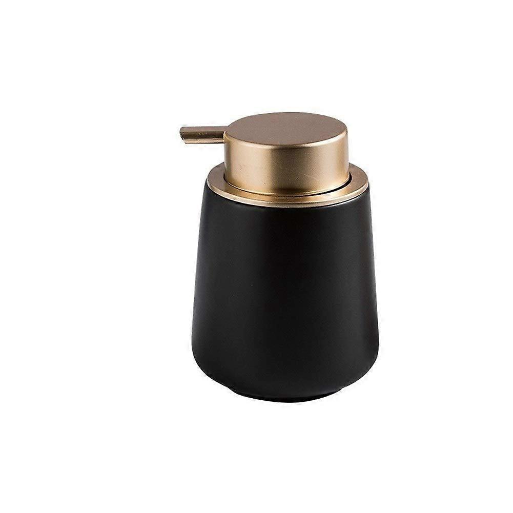 Hand Soap Dispenser - Matte Black Ceramic Lotion Bottle with Gold Marble Pattern for Bathroom Countertop Accessories
