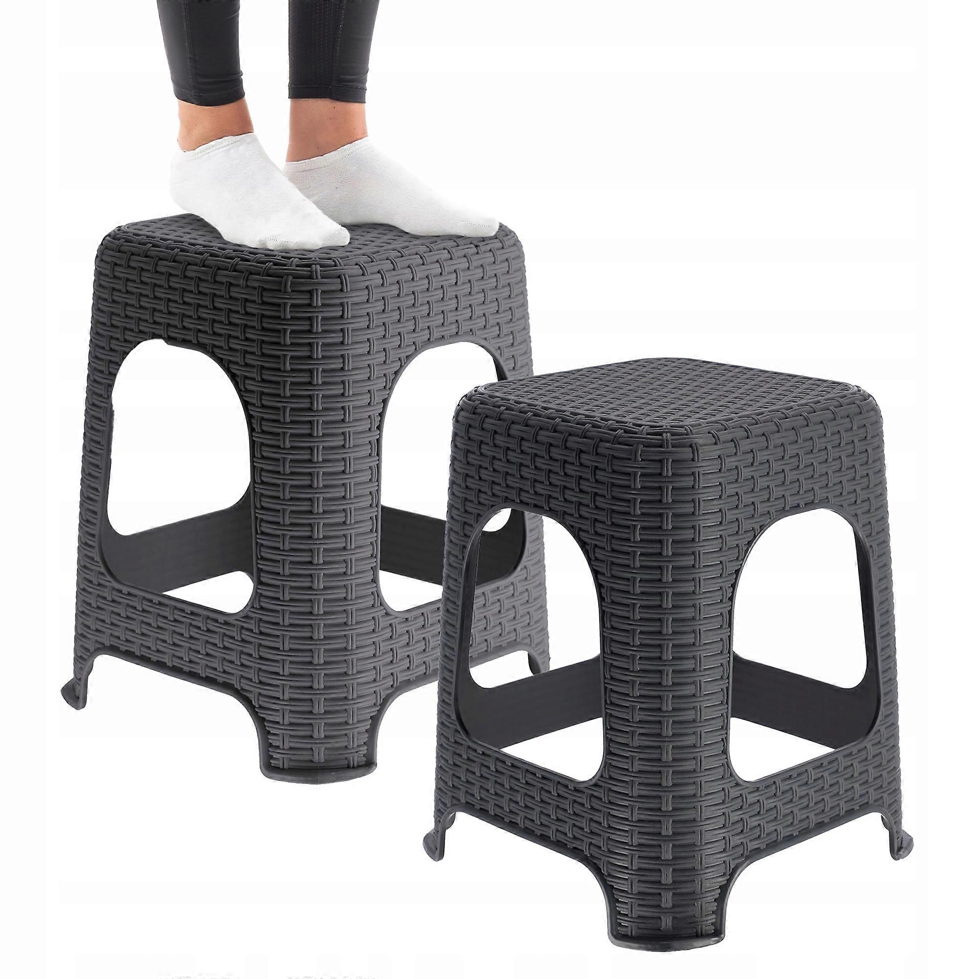 KADAX Stool Kitchen Stool Rattan Anthracite 2pcs