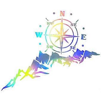 Compass Door Sticker, Mountains Pattern Hood Body Decal (Color)