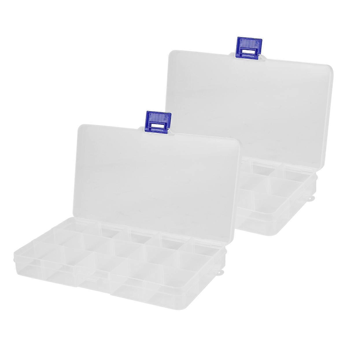 Plastic Box, 2 Pack Clear Organizer for Jewelry Craft Beads(15 Grids)